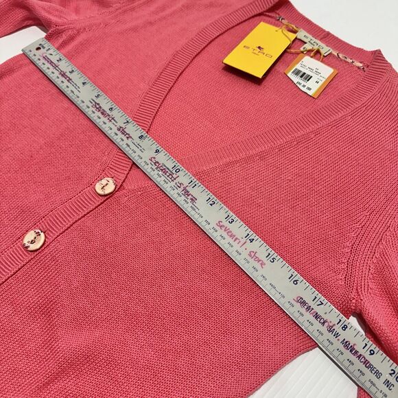ETRO Milano 44 US 8 Cardigan Sweater Pink Salmon V-Neck Button Front NWT $890 - Picture 6 of 8